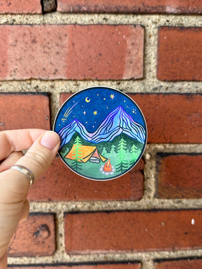 Mountain Camping Vinyl Sticker, 3x3 in.