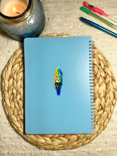 Skull Ice Cream Cone Holographic Sticker, 3.2 x 1