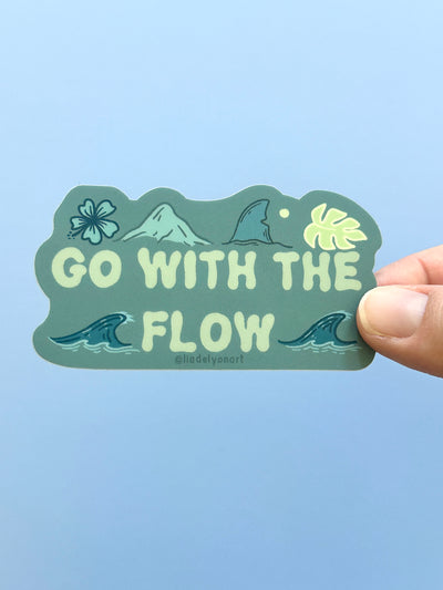 Go With The Flow Vinyl Sticker, 3x1.5 in.