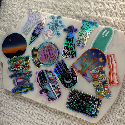 Skull Ice Cream Cone Holographic Sticker, 3.2 x 1
