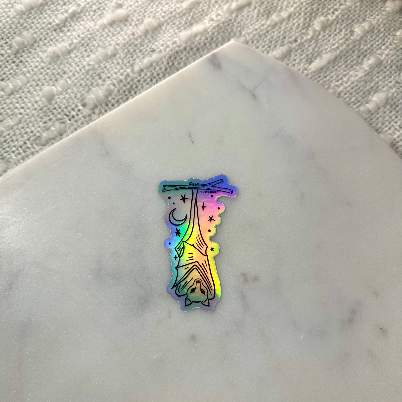 Hanging Bat Holographic Sticker, 3x1.7 in.