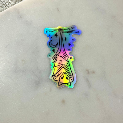 Hanging Bat Holographic Sticker, 3x1.7 in.