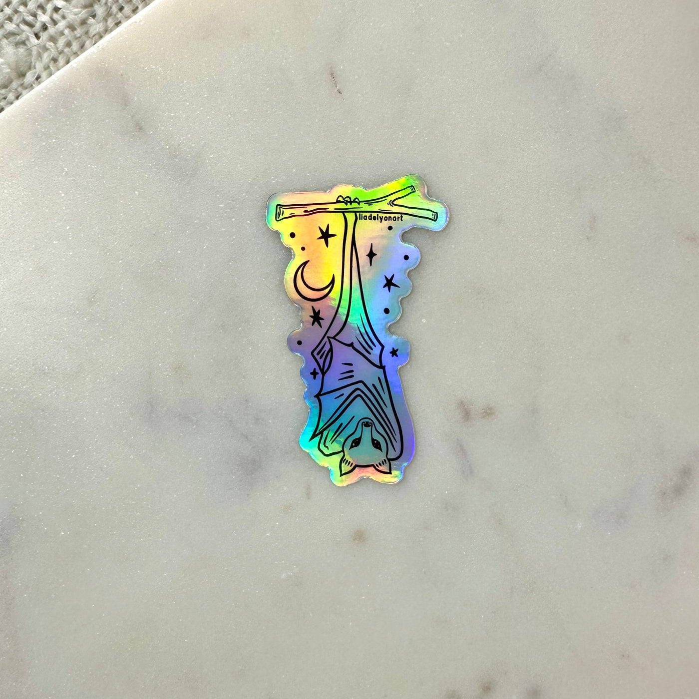 Hanging Bat Holographic Sticker, 3x1.7 in.