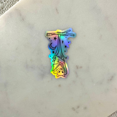 Hanging Bat Holographic Sticker, 3x1.7 in.