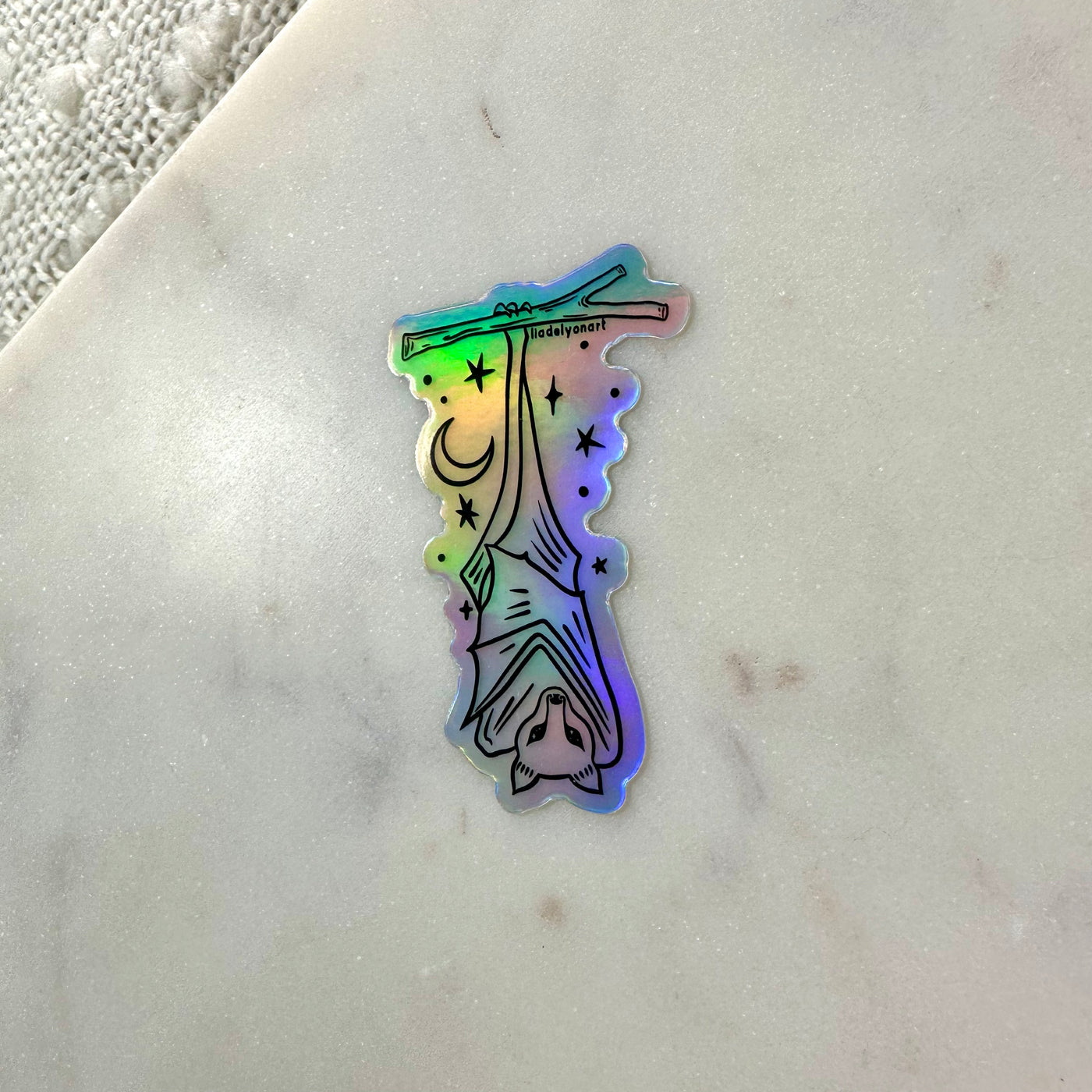 Hanging Bat Holographic Sticker, 3x1.7 in.