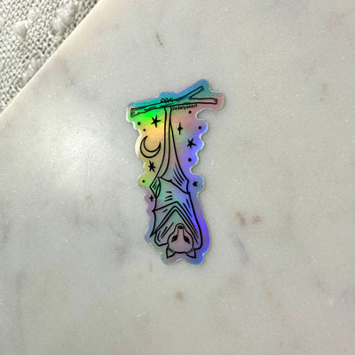 Hanging Bat Holographic Sticker, 3x1.7 in.