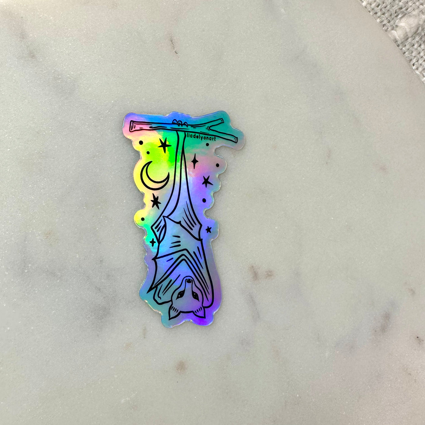 Hanging Bat Holographic Sticker, 3x1.7 in.