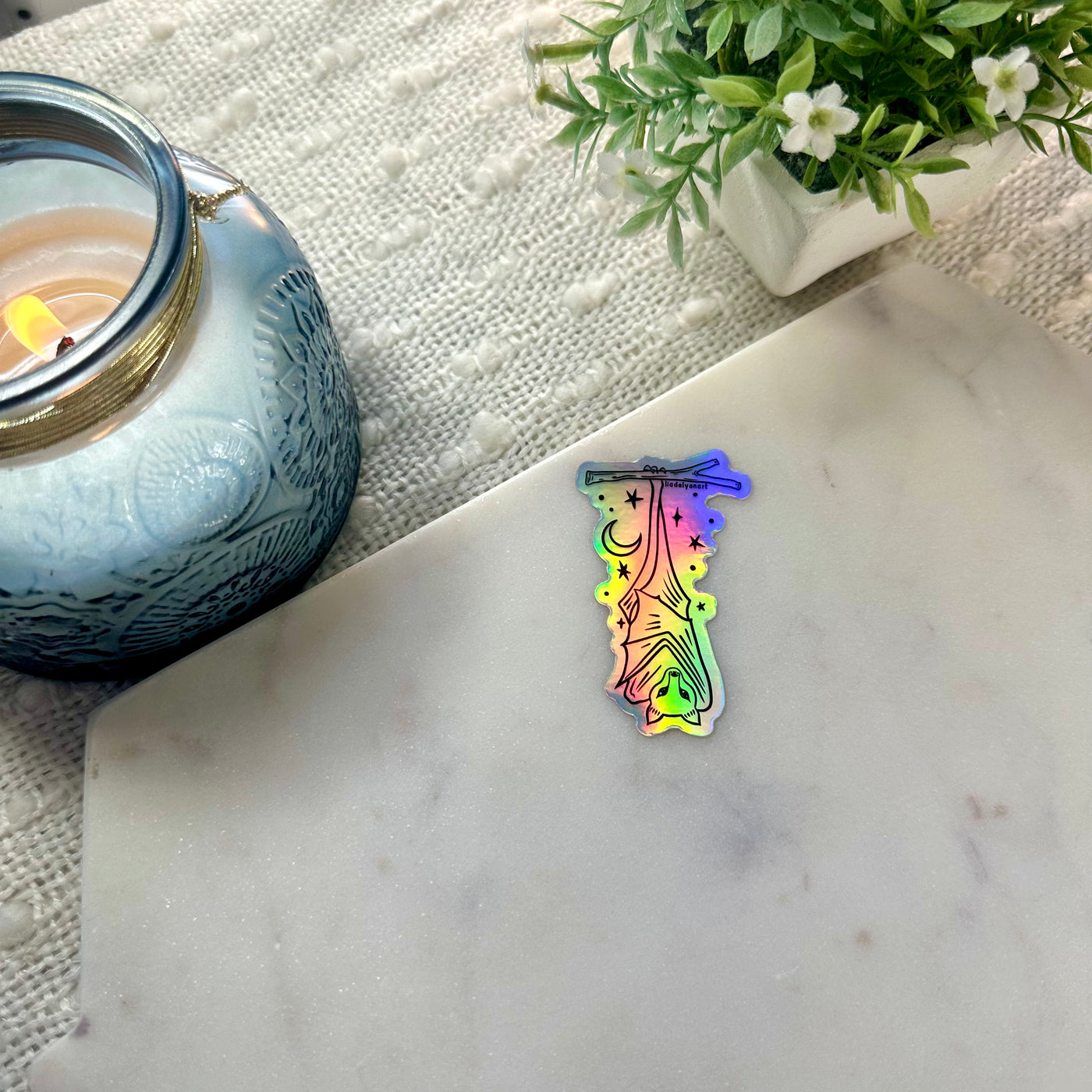 Hanging Bat Holographic Sticker, 3x1.7 in.