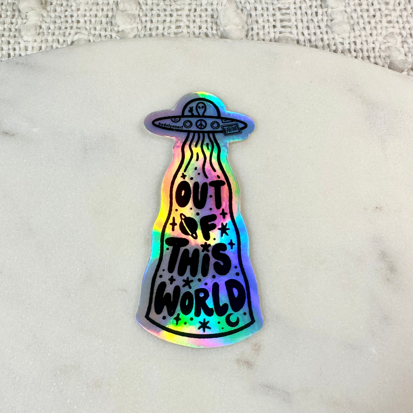 UFO Alien Holographic Sticker, 3.5x1.6 in.