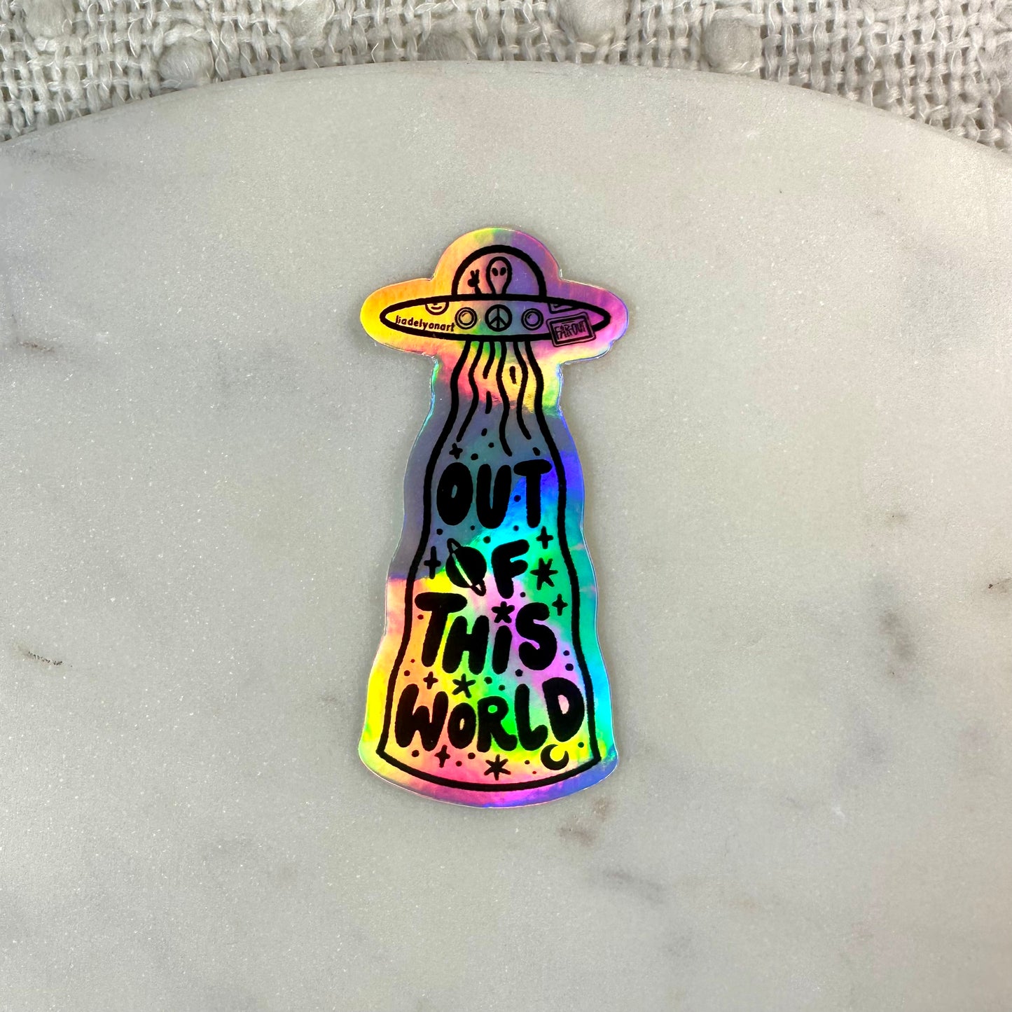 UFO Alien Holographic Sticker, 3.5x1.6 in.