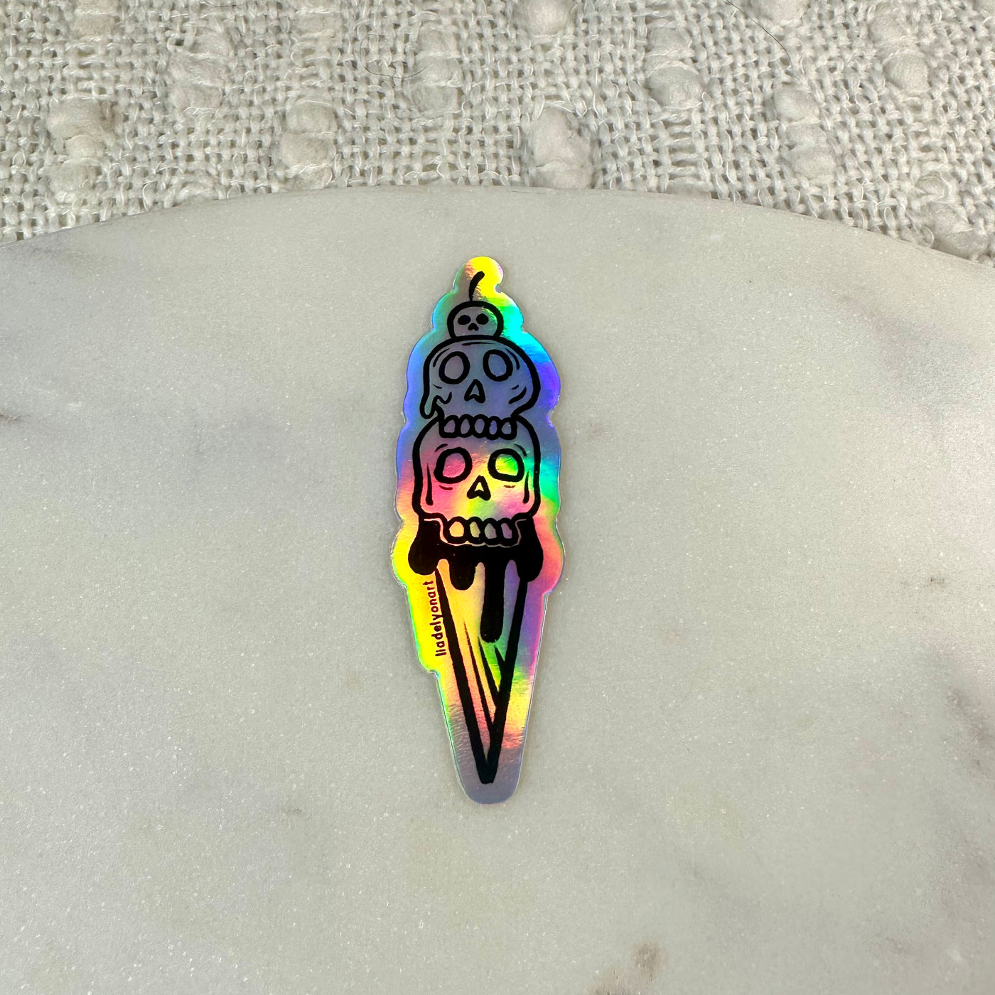 Skull Ice Cream Cone Holographic Sticker, 3.2 x 1