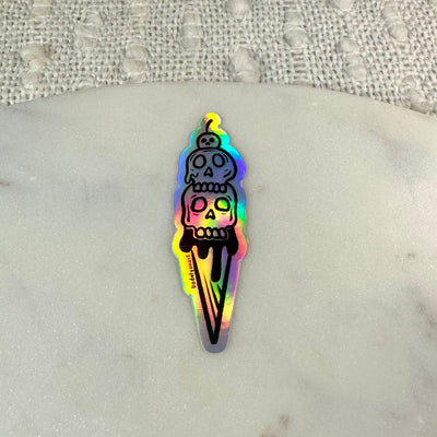 Skull Ice Cream Cone Holographic Sticker, 3.2 x 1