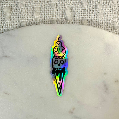 Skull Ice Cream Cone Holographic Sticker, 3.2 x 1