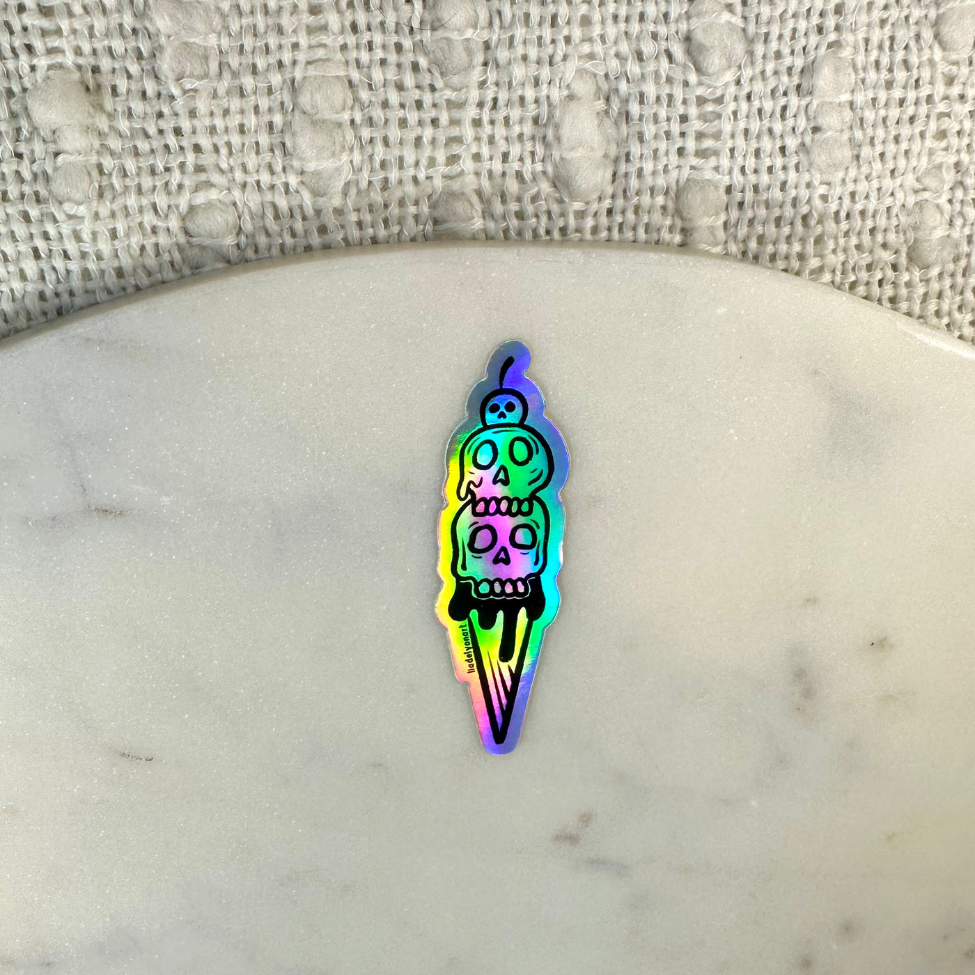 Skull Ice Cream Cone Holographic Sticker, 3.2 x 1