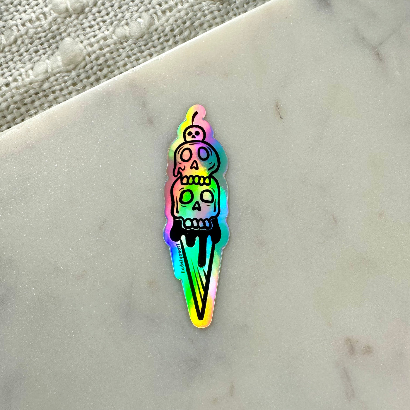 Skull Ice Cream Cone Holographic Sticker, 3.2 x 1