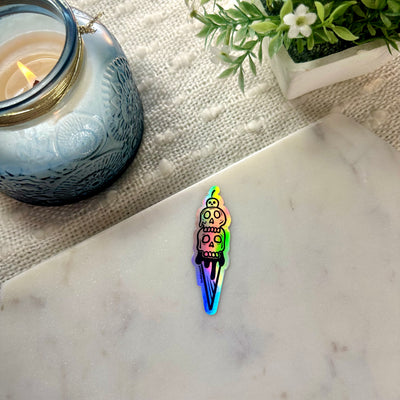 Skull Ice Cream Cone Holographic Sticker, 3.2 x 1