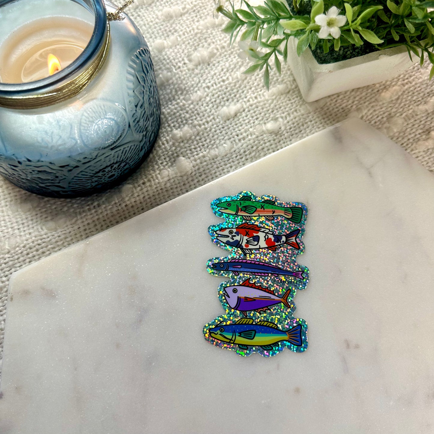 Funky Fish Glitter Sticker, 4x2.5 in.