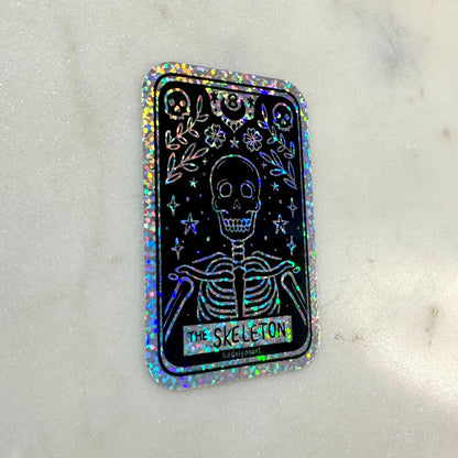 The Skeleton Tarot Card Glitter Sticker, 2x3 in.