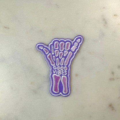 Good Vibes Skeleton Shaka Embroidered Iron on Patch