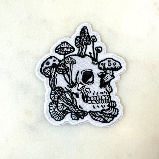 Mushroom Skull Embroidered Iron on Patch