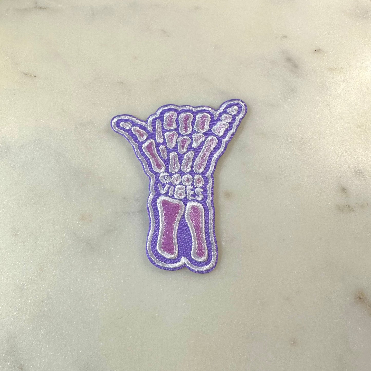 Good Vibes Skeleton Shaka Embroidered Iron on Patch