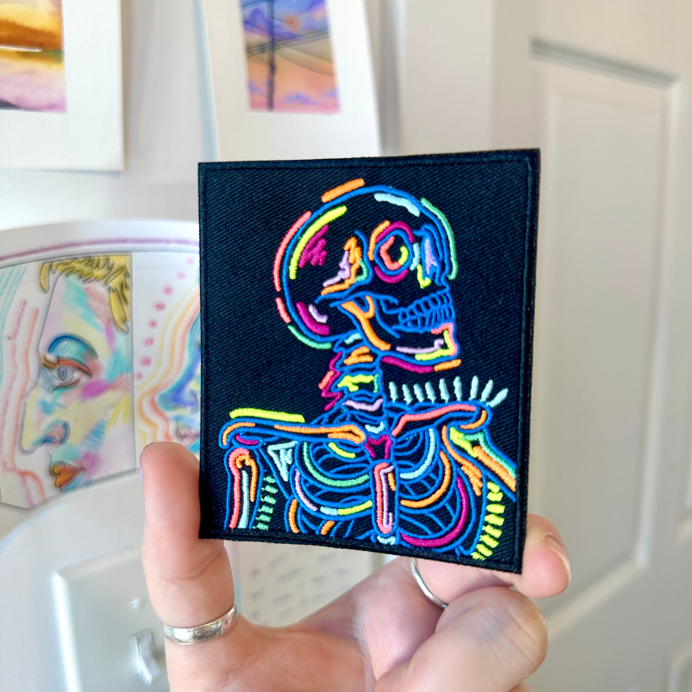 Neon Skeleton Embroidered Iron on Patch,
