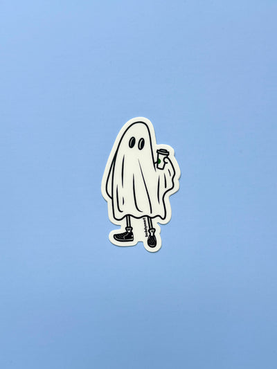 Coffee Ghost Vinyl Sticker, 3x1.7 in.