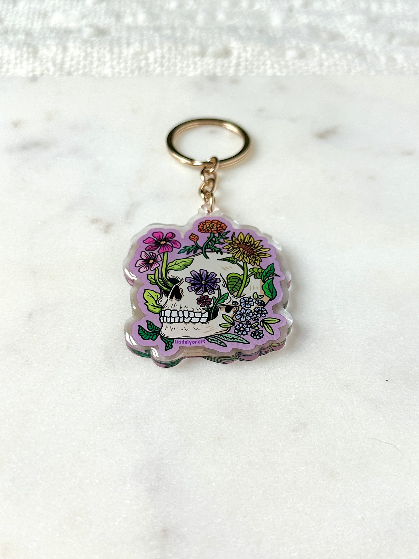 Flower Skull Acrylic Keychain