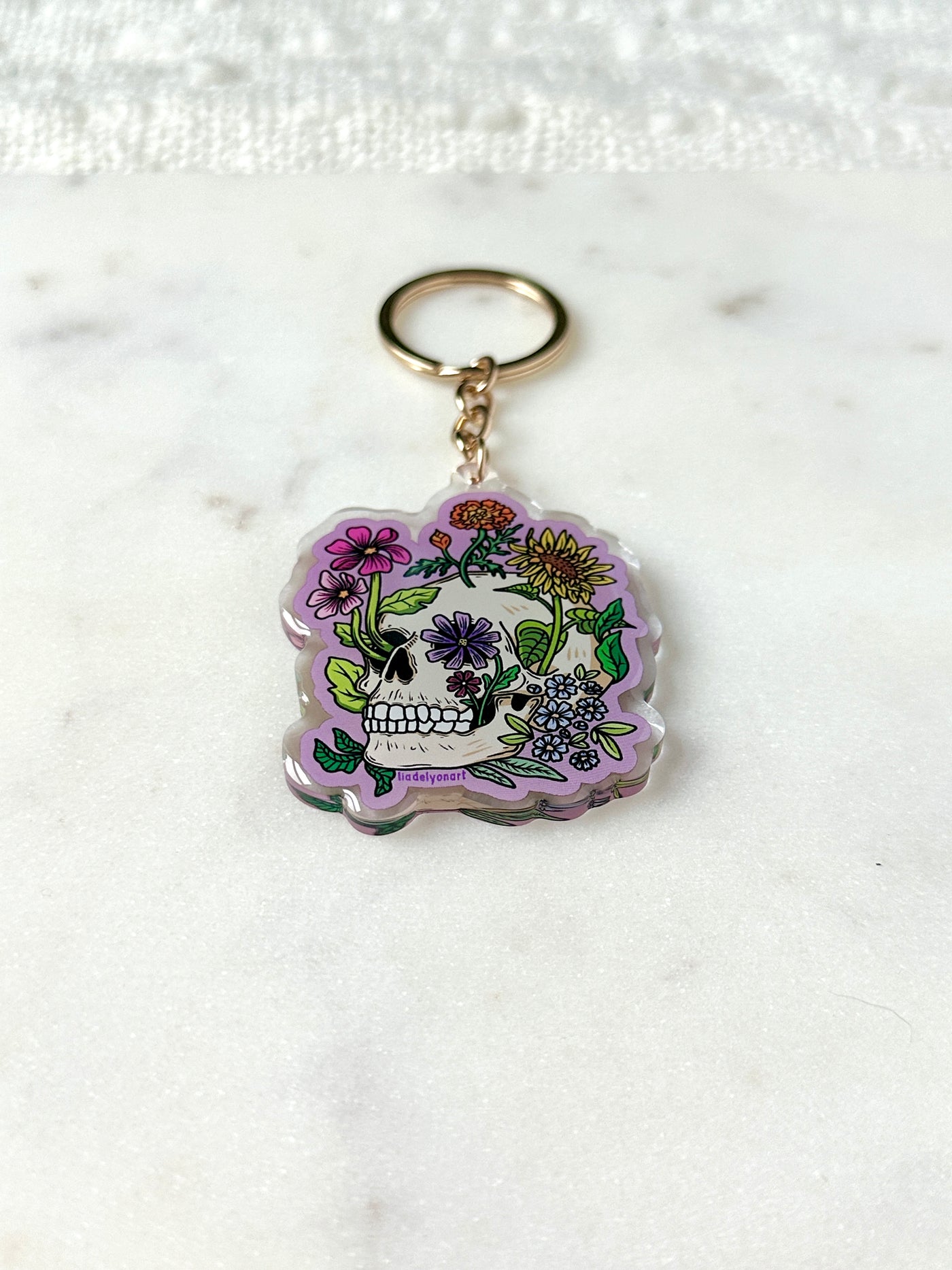 Flower Skull Acrylic Keychain