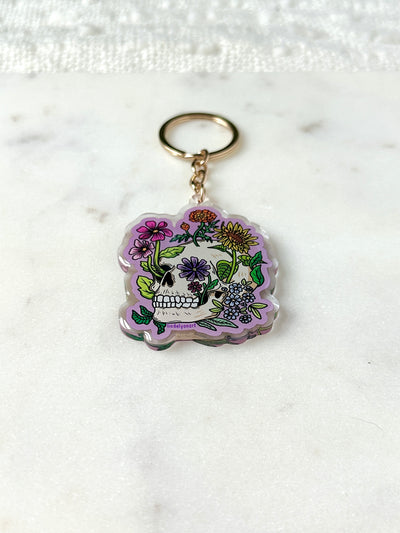 Flower Skull Acrylic Keychain