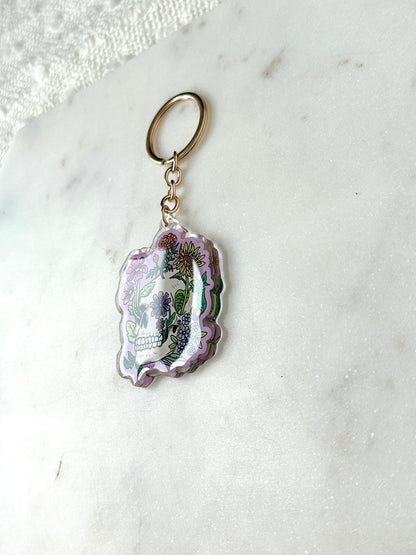 Flower Skull Acrylic Keychain