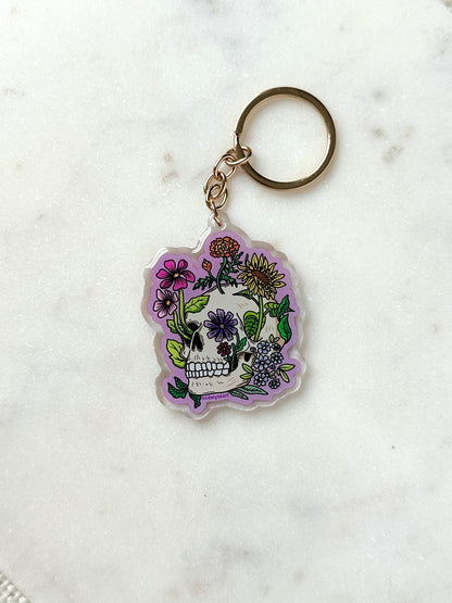 Flower Skull Acrylic Keychain