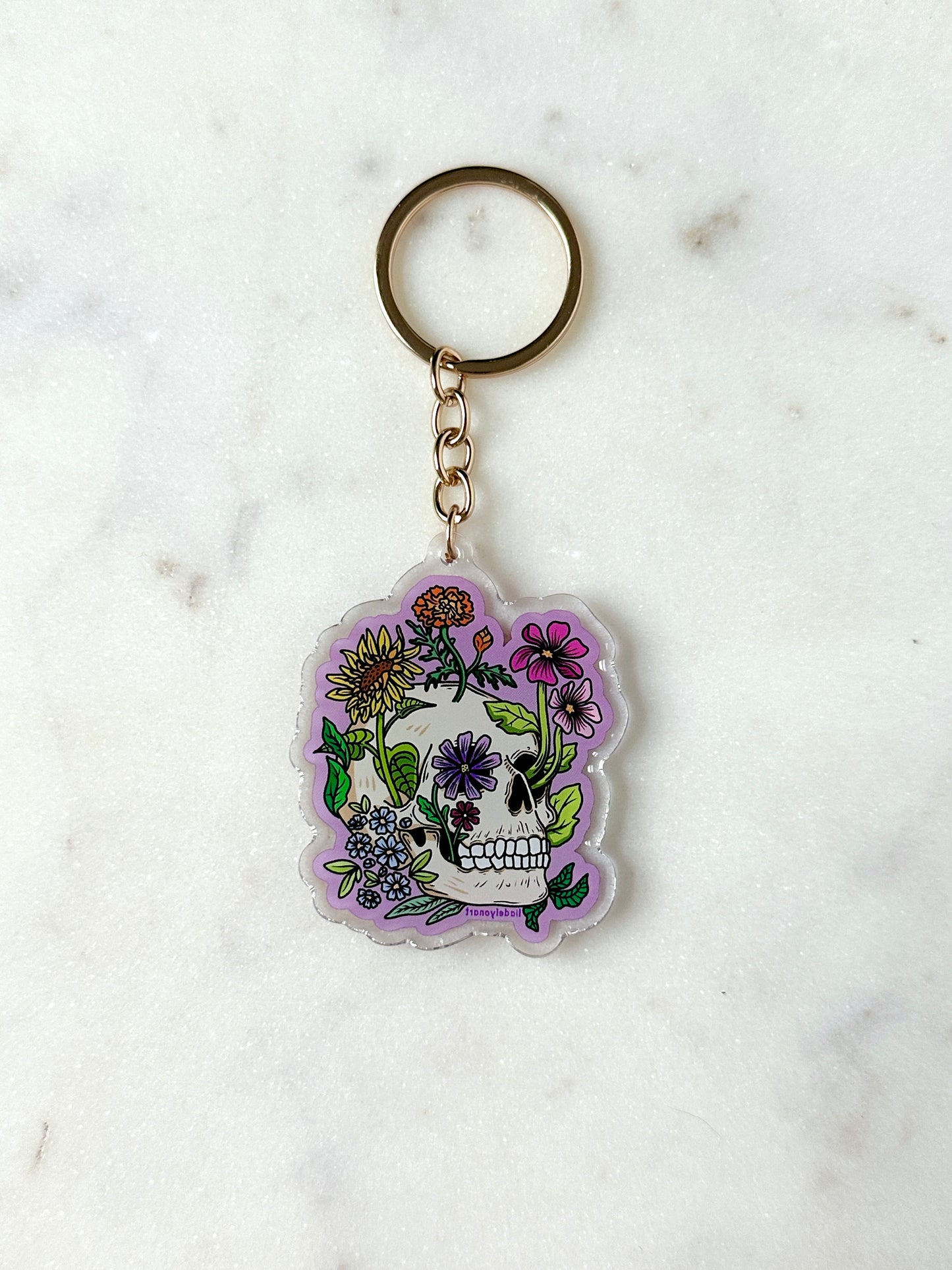Flower Skull Acrylic Keychain