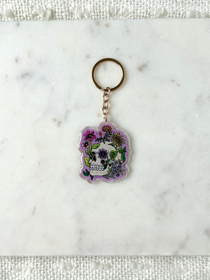 Flower Skull Acrylic Keychain