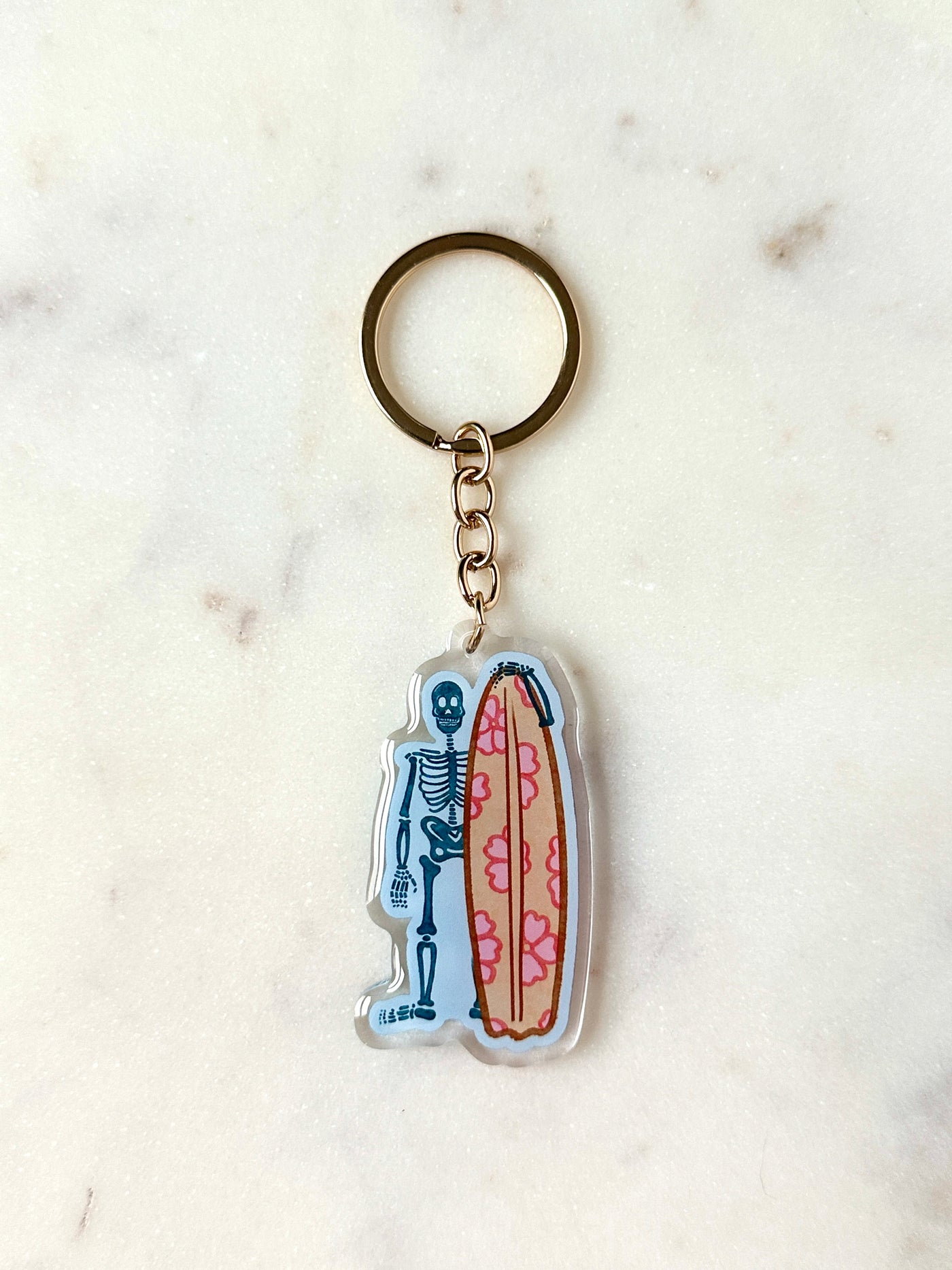 Surfing Skeleton Acrylic Keychain