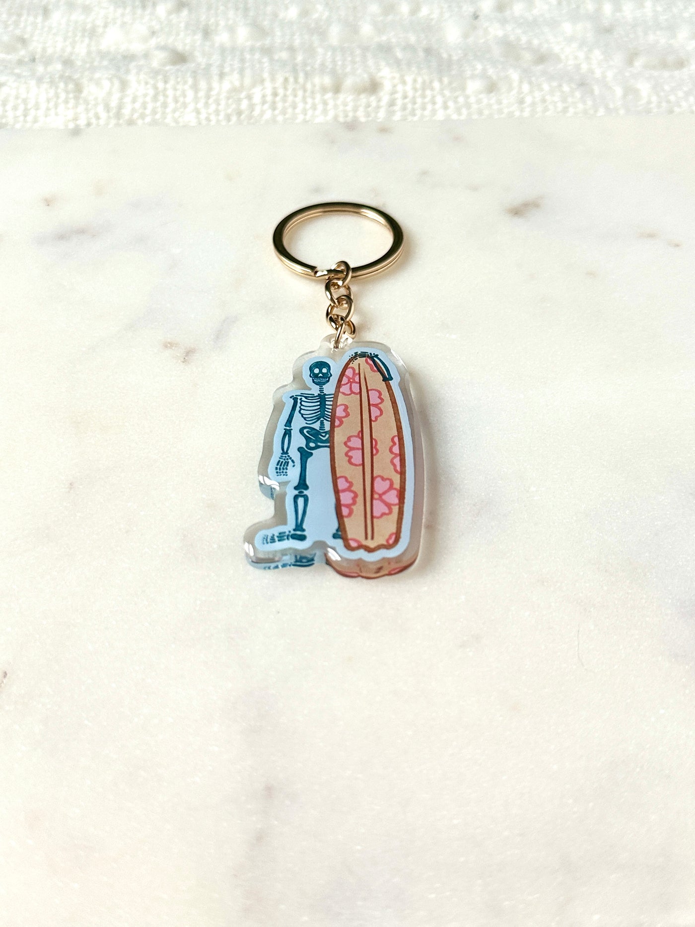 Surfing Skeleton Acrylic Keychain