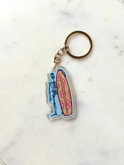Surfing Skeleton Acrylic Keychain