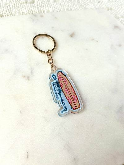 Surfing Skeleton Acrylic Keychain