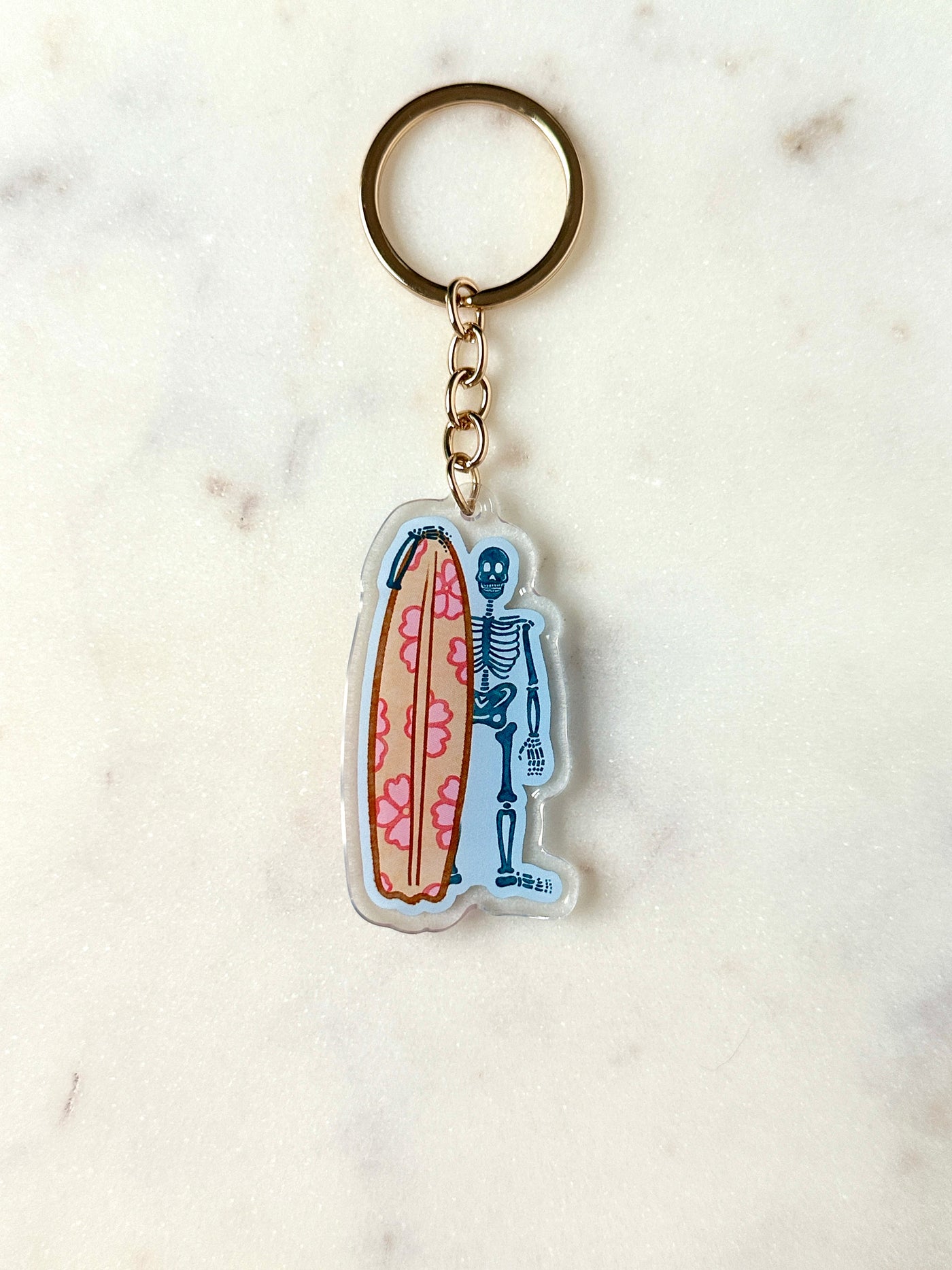 Surfing Skeleton Acrylic Keychain