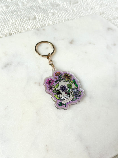 Flower Skull Acrylic Keychain