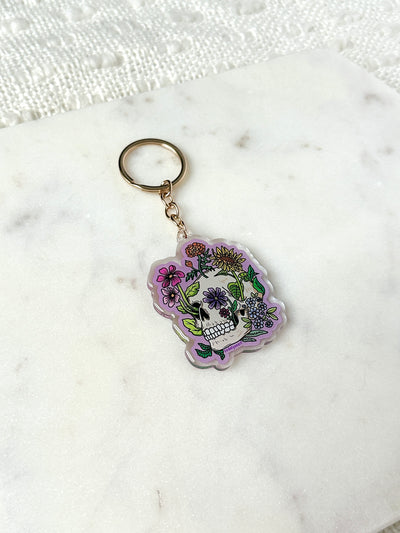 Flower Skull Acrylic Keychain