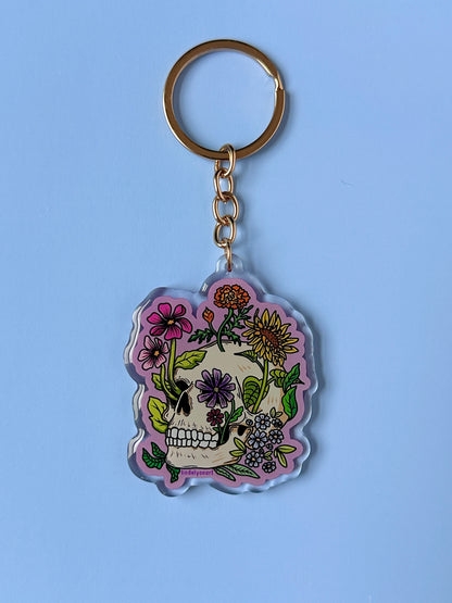 Flower Skull Acrylic Keychain