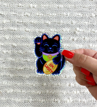 Lucky Cat Glitter Sticker, 2.4x3in.