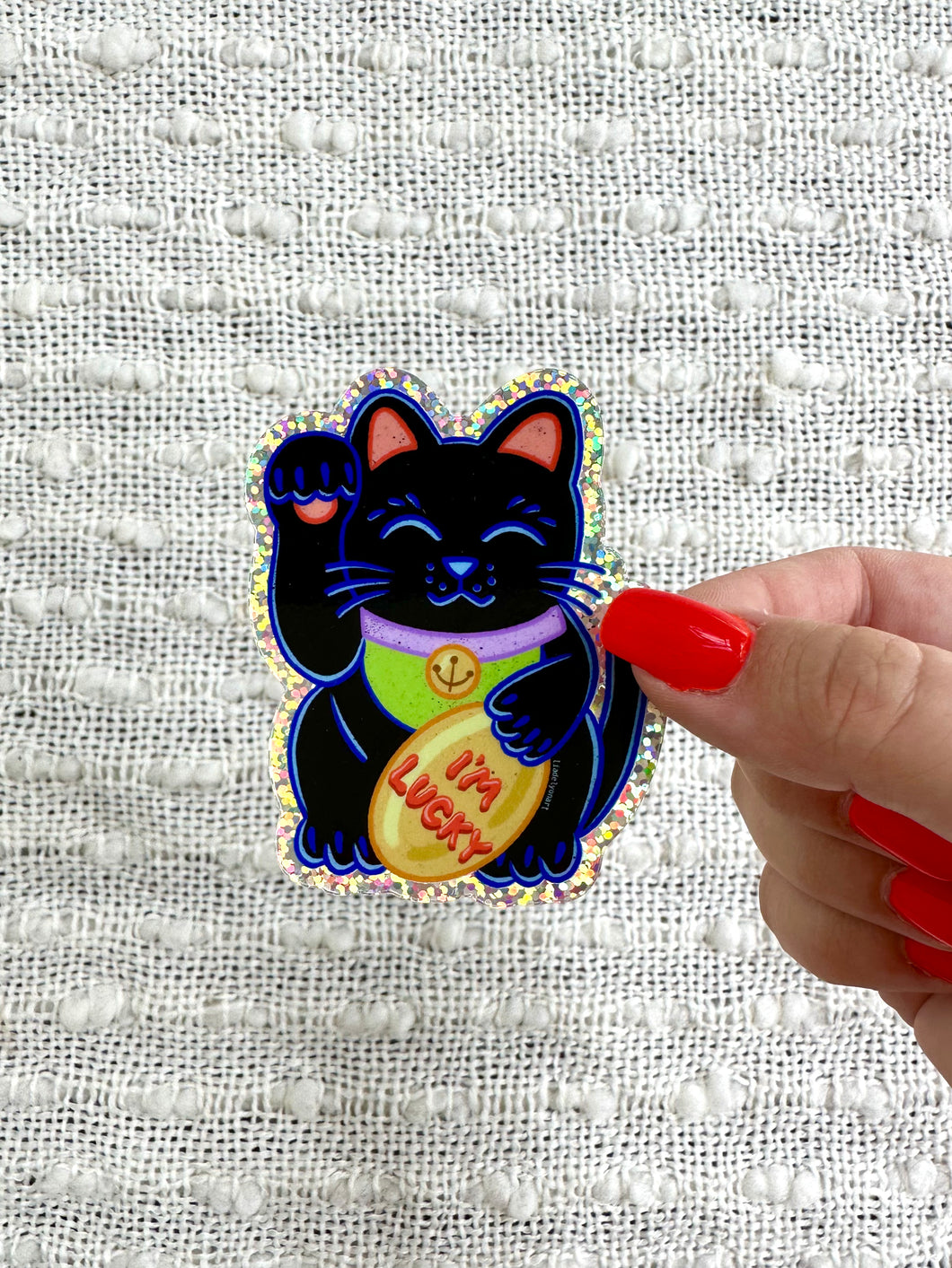 Lucky Cat Glitter Sticker, 2.4x3in.
