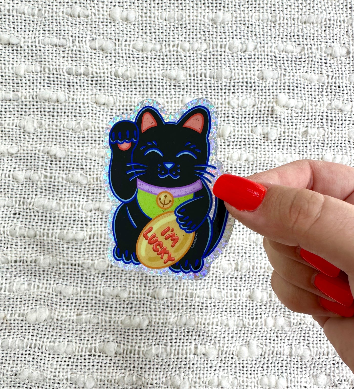 Lucky Cat Glitter Sticker, 2.4x3in.