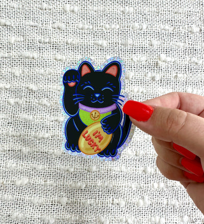 Lucky Cat Glitter Sticker, 2.4x3in.
