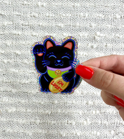 Lucky Cat Glitter Sticker, 2.4x3in.