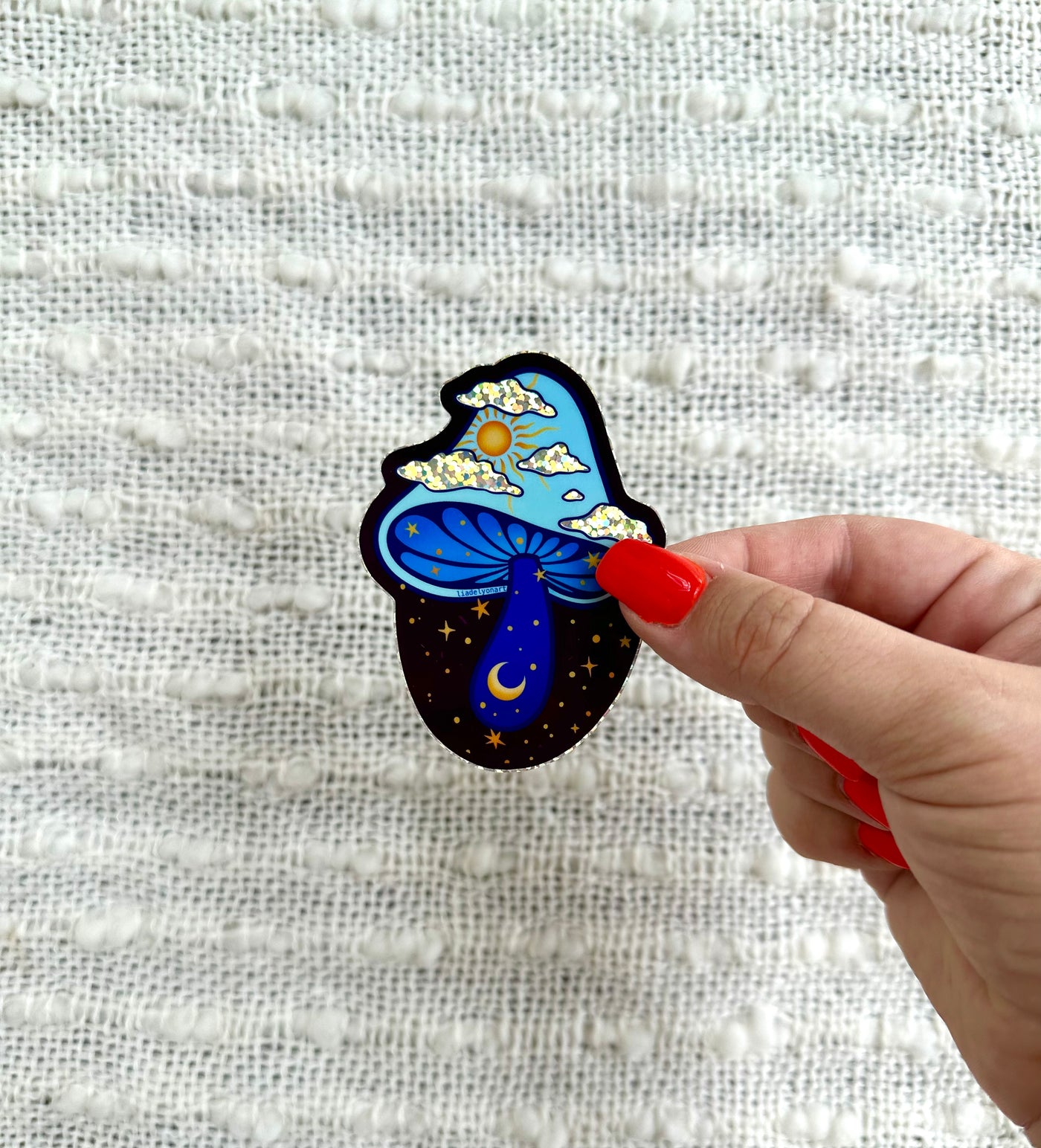 Sky Mushrooms Glitter Sticker, 2.2x3in.