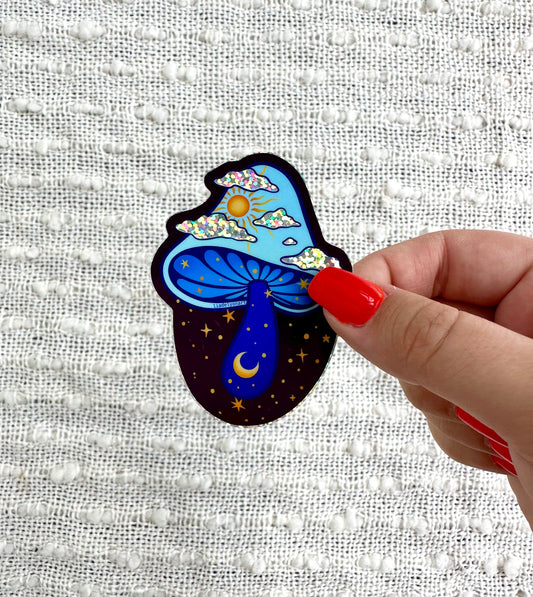 Sky Mushrooms Glitter Sticker, 2.2x3in.