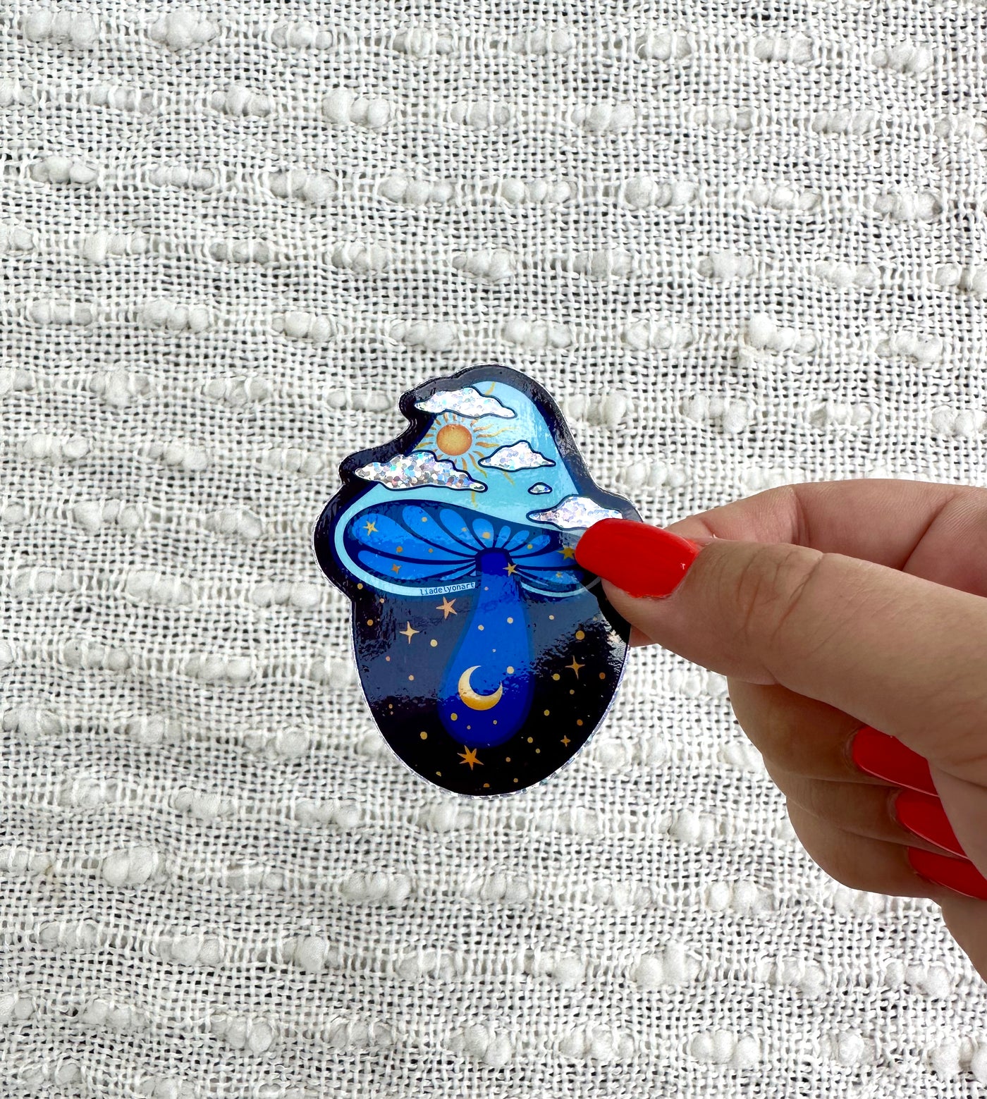 Sky Mushrooms Glitter Sticker, 2.2x3in.